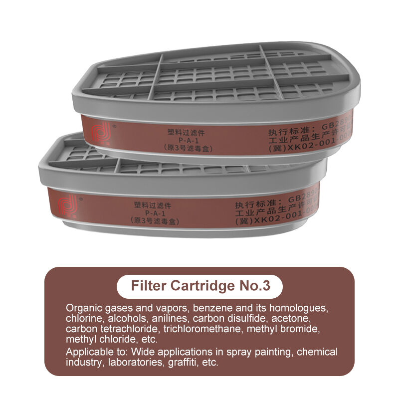 The factory sells 6003 organic vapor acidic gas cylinder activated carbon filter and 6200, 6800, 7502 reusable gas masks.